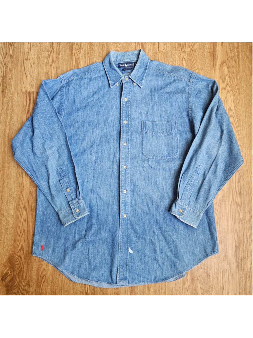 Vintage Ralph Lauren The Big Shirt Denim 90s Pony Long Sleeve Button Up Large